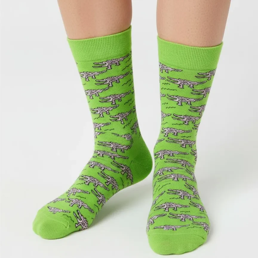 Erkek Pamuklu Desenli Timsah Yeşil