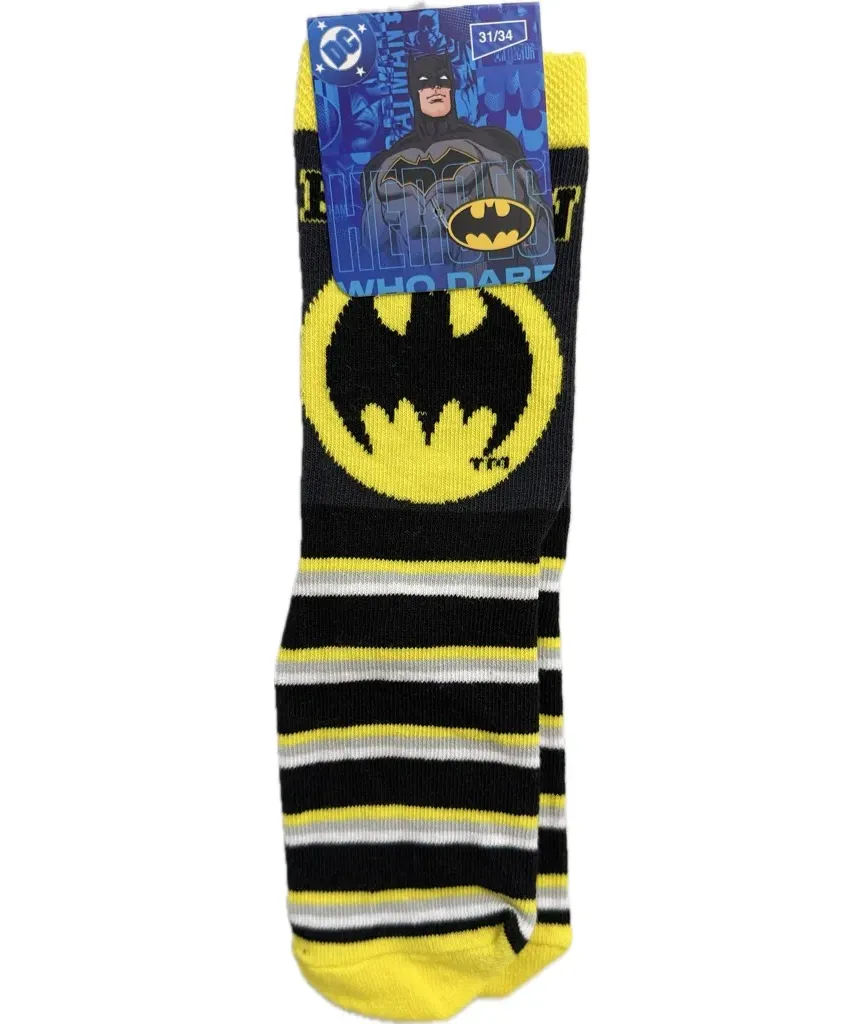 Lisanslı DC Comics Batman Logo Desenli Pamuklu Çocuk Çorabı – Sarı-Siyah Kahraman Stili 2