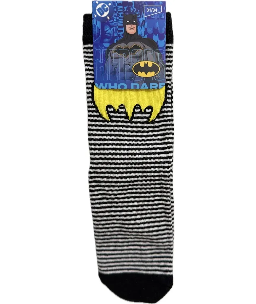 Lisanslı DC Comics Batman Logo Desenli Pamuklu Çocuk Çorabı – Sarı-Siyah Kahraman Stili Çizili