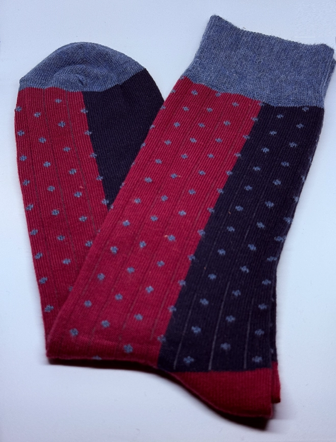 Bordo & Lacivert Kontrast Puantiyeli Premium Çorap