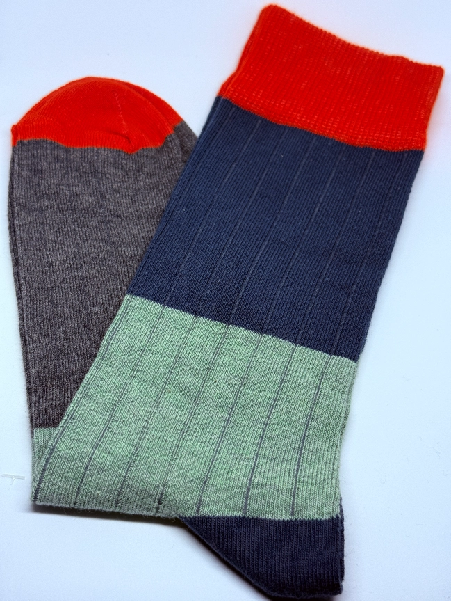 Premium Renk Bloklu Ribanalı Pamuklu Çorap - Turuncu; Lacivert; Bej - Görsel 5