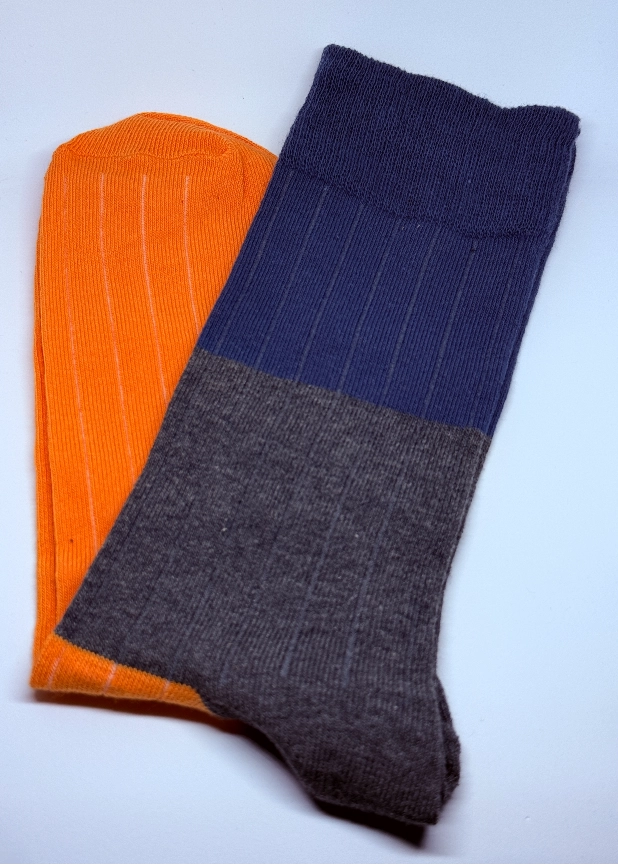 Premium Renk Bloklu Ribanalı Pamuklu Çorap - Turuncu; Lacivert; Bej - Görsel 4