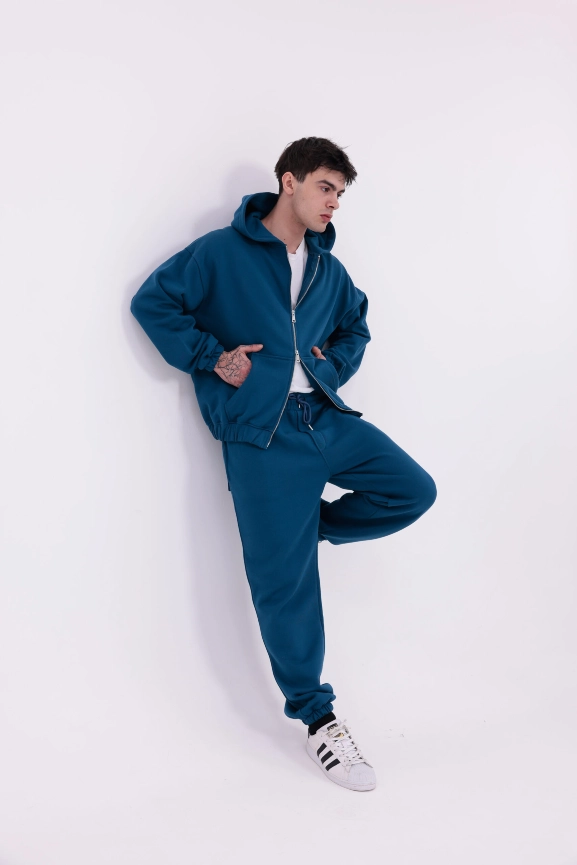 Eşofman Takım Fermuarlı Mavi Pamuklu oversize