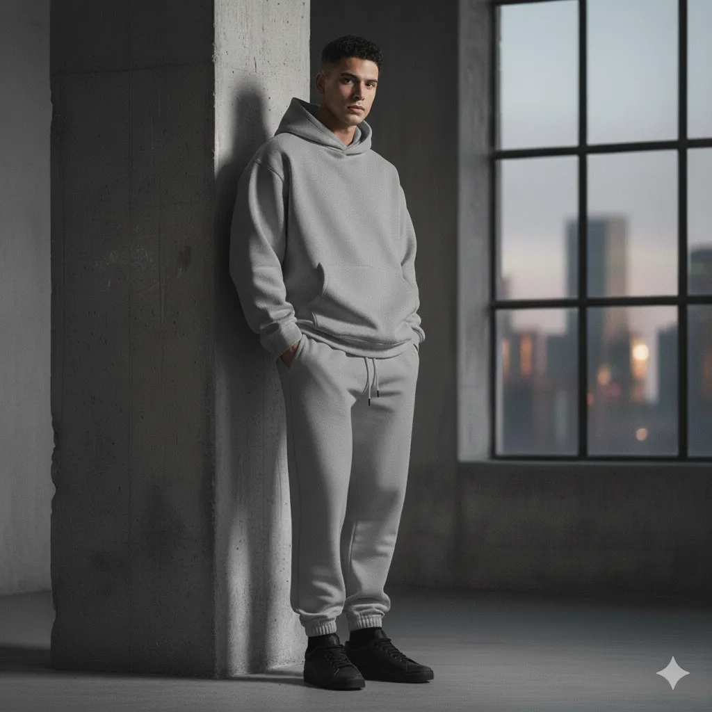 Eşofman Takım Pamuklu Kapüşonlu Cepli Gri